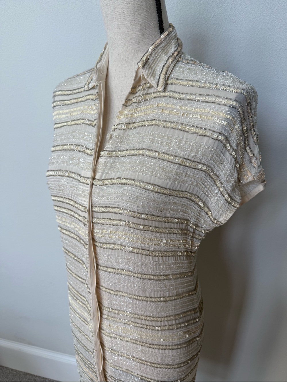 NICOLE FARHI Cream Beaded Shirt Dress